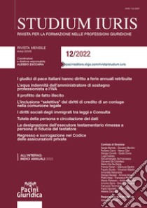 Studium iuris. Rivista per la formazione nelle professioni giuridiche (2022). Vol. 12 libro