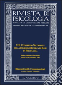 Rivista di psicologia (1994) vol. 1-3. Gennaio-dicembre libro