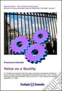 Value as a quality libro di Colombi Francesco